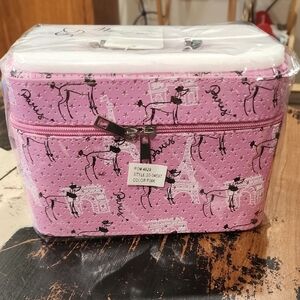 Blush Crush PARIS EIFFEL TOWER Zip Cosmetic Bag Pink & Black Faux Leather NWT